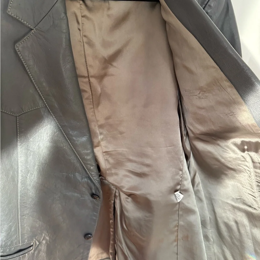 Men's Vintage Slate Gray Leather Blazer